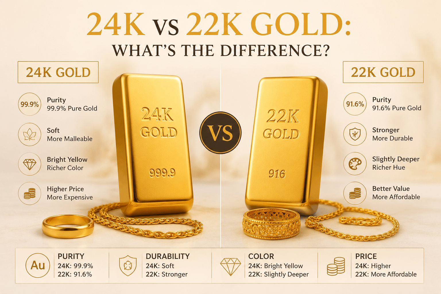 24K vs 22K Gold: What’s the Difference?