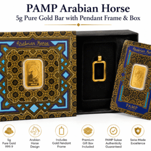 PAMP Arabian Horse 5g Pure Gold Bar with Pendant Frame & Box