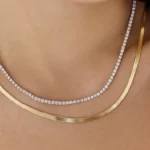 14K White Gold Classic Lab Grown Diamond Tennis Necklace 16″ (3 Carat)