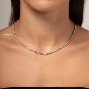 14K White Gold Graduated Lab Grown Diamond Tennis Necklace 17" (5 Carat)