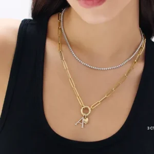 14K White Gold Luxe Lab Grown Diamond Tennis Necklace 16" (3 Carat)