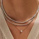 14K White Gold Martini Lab Grown Diamond Tennis Necklace 18" (2 Carat)