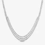 14K White Gold Triple Row Graduated Lab Grown Diamond Tennis Necklace 17" (11.51 Carat)