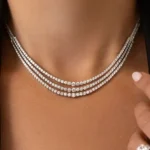 14K White Gold Triple Row Graduated Lab Grown Diamond Tennis Necklace 17" (11.51 Carat)
