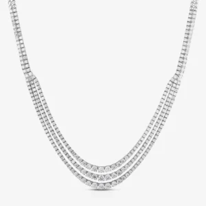 14K White Gold Triple Row Graduated Lab Grown Diamond Tennis Necklace 17" (11.51 Carat)