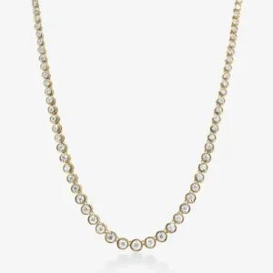 14K Yellow Gold Graduated Bezel Lab Grown Diamond Tennis Necklace 16" (1 Carat)