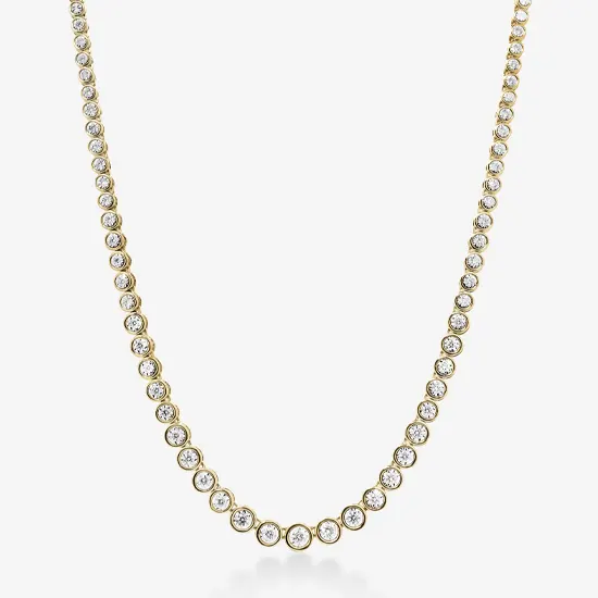 14K Yellow Gold Graduated Bezel Lab Grown Diamond Tennis Necklace 14K Yellow Gold Graduated Bezel Lab Grown Diamond Tennis Necklace 16" (1 Carat)