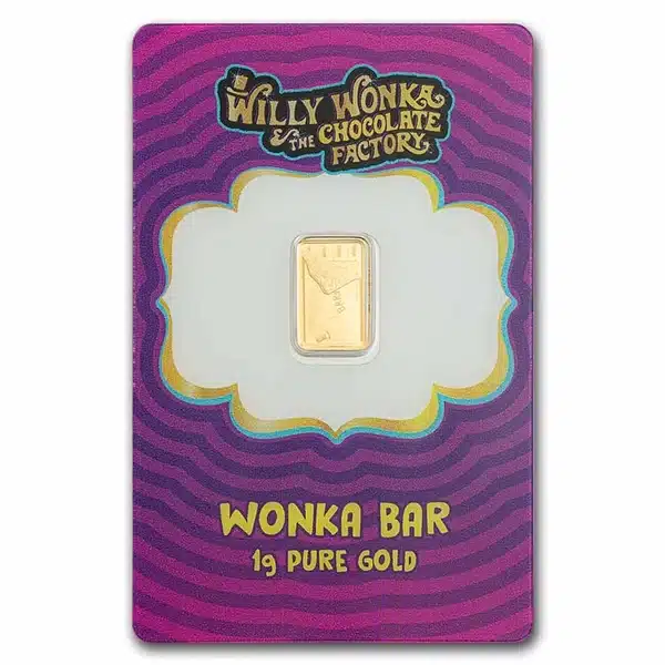 1 Gram PAMP Willy Wonka Gold Bar in official assay card with protective sleeve made from 999.9 fine gold