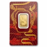 5 Gram PAMP Good Luck Phoenix Gold Bar in official CertiPAMP assay card crafted from 999.9 fine gold