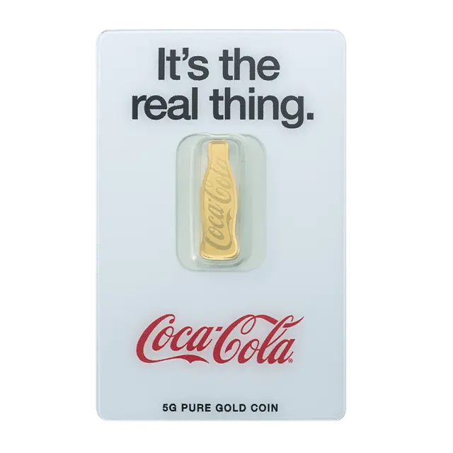 5 gram Gold Bar - Coca-Cola® 140th Anniversary PAMP Coca-Cola 140 Years 5g Gold Bar 2026 packaging