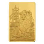 Lion of England PAMP gold bar featuring lion and Tower Bridge design