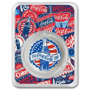 Official 1 oz Coca-Cola USA Silver Round struck from 999.9 fine silver with vintage Coca-Cola design