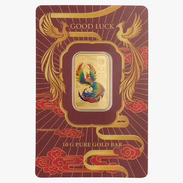 PAMP 10g Good Luck Phoenix Coloured Gold Bar 999.9 Fine Gold